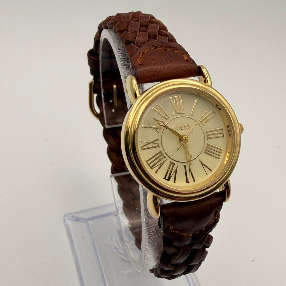 Vintage 1995 Guess Women's Braided Leather Strap Watch Working New Battery